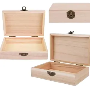 Handcrafted Pine Wood Treasure Chest with Hinged Lid and Latch DIY Decorative Storage Boxes for Gift & DIY Projects