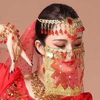 Jh490 Sexy Mysterious Lady Belly Dance Face Veil Voile Sequin Bead Wrap Scarf