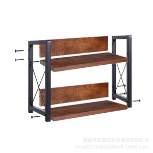 Étagère de rangement de bureau en bois et fer à 2 niveaux pour organiser les épices de cuisine et la salle de bain - Product Image 3