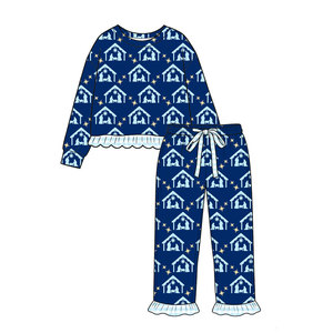 Tenues de Noël personnalisées pour bébés filles avec imprimé étoiles de la Nativité, vêtements assortis pour sœurs, en coton biologique et élasthanne, vêtements longs, vente en gros - Product Image 3