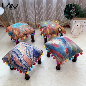Exoticism Sofa Stool Wood Frame with Fabric Living Room Bedroom Ottoman square Stool Simple Home <strong>Small</strong> <strong>Footstool</strong> - Product Image 4
