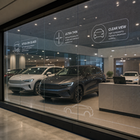 Film LED transparent adhésif pour vitres, idéal pour l'affichage publicitaire sur les murs de vitrine de concessionnaires automobiles