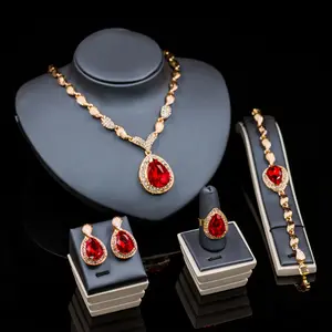 joyería de la boda 4 1 Suppliers-Joyería de las mujeres de moda aleación gema anillo de pendiente de pulsera de la boda collar
