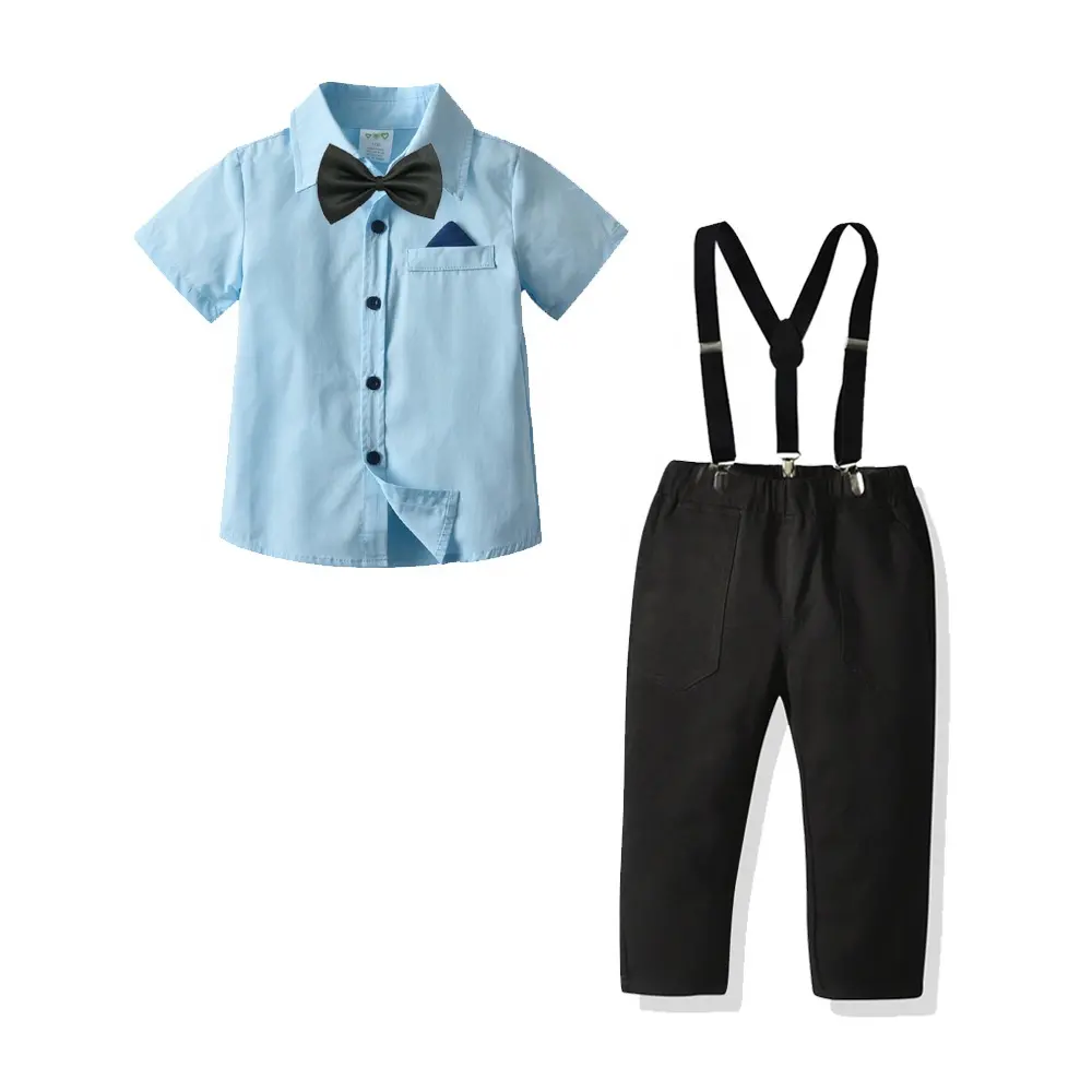 I bambini all'ingrosso indossano abbigliamento per bambini Gentleman Jack 4 pezzi Set camicia papillon + pantaloni bretelle per matrimonio formale