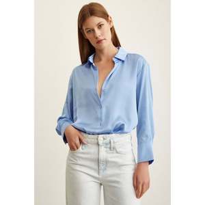 Camisa Básica de Satén para Mujer, Azul, Clásica, con Botones, para Uso Diario - Product Image 6