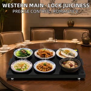 Calentador de Alimentos para Hoteles y Restaurantes, Temperatura Constante de 150 °C, Vidrio Templado, Fácil de Limpiar, Bandeja Buffet de 535x420 mm, Cuadrada, Grande, Comercial - Product Image 1