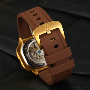 フォースニングレジャーブランド腕時計、売れ筋メンズ腕時計、カスタムロゴ入り自動巻き夜光シリコンバンド、ゴールドカラービジネス腕時計 - Product Image 3