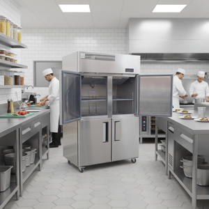 <span class=keywords><strong>Réfrigérateur</strong></span> commercial <span class=keywords><strong>4</strong></span> portes double température à froid ventilé en acier inoxydable sans givre avec contrôle par application - Product Image 1