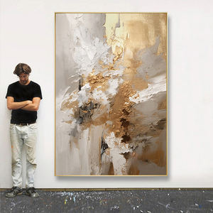 Grande Dipinto a Olio Astratto di Lusso Moderno Fatto a Mano <span class=keywords><strong>su</strong></span> <span class=keywords><strong>Tela</strong></span> in Oro, Opera d'Arte Originale ed Ecologica per la Decorazione della Parete del Soggiorno - Product Image 3
