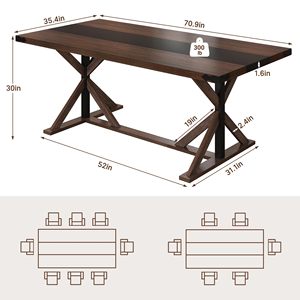 Mesa de Comedor Rectangular Moderna SENYU de Madera con Base en X para 6 Personas, Diseño Rústico, Estructura Estable, Muebles para el Hogar - Product Image 2