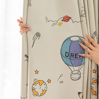 Rideau en polyester imprimé fusée spatiale et astronaute de dessin animé, occultant à 90%-100% pour chambre d'enfant