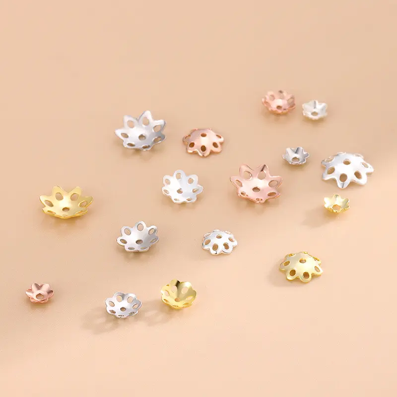 Wholesale gold plated 925 silver hollowed-out flower shaped bead spacer empty bracket DIY accessories threaded string finding
