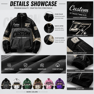 <span class=keywords><strong>Chaqueta</strong></span> Streetwear OEM, Proveedor de Chaquetas Streetwear Personalizadas para Hombre, Fabricante OEM ODM, <span class=keywords><strong>Chaqueta</strong></span> Bomber con Cierre, Logotipo Bordado, Fábrica Mayorista - Product Image 4