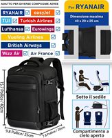 KLOSTAIN Zaino Ryanair Bagage à main unisexe 40x20x25cm 20L en nylon imperméable avec fermeture éclair et fermoir pour le travail, les voyages et le trekking
