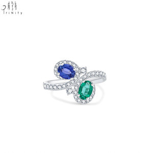 Nouveaux produits du fabricant : Bague multi-couleurs à deux pierres, en or blanc massif 18 carats, avec diamants naturels véritables - Product Image 1