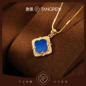 Collana TANGPEI con Quadrifoglio e Stelle Notturne Blu, Ciondolo in Cristallo Blu Placcato Oro per Donne, Catene Trendy, Gioielli Raffinati - Product Image 2