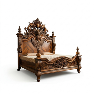 Premium Royal <b>Antique</b> Wedding <b>Bed</b> with Intricate Hand-Carved Solid Wood <b>Frame</b> for Luxurious Bedrooms - Product Image 3