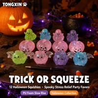 TONGXIN Kawaii 12 Pièces Halloween Squishy en Mousse PU à Remontée Lente, Pailleté, Motifs Fantôme, Chauve-souris, Citrouille, Jouet à Presser Esthétique Anti-stress, Vente en Gros