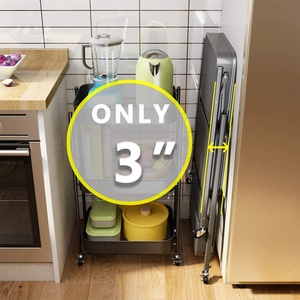 <span class=keywords><strong>Chariot</strong></span> de rangement multicouche pour la <span class=keywords><strong>maison</strong></span> et la cuisine <span class=keywords><strong>Chariot</strong></span> pliant multifonctionnel <span class=keywords><strong>Chariot</strong></span> à main roulant à 3 couches avec roues - Product Image 2