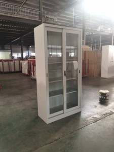 Armoire de classement moderne en métal avec porte coulissante en verre et serrure à clé, idéale pour bureau, atelier et chambre à coucher - Product Image 6