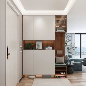 Muebles de Sala de Estar Modernos y Lujosos, Mueble de Entrada Personalizable de Gran Espacio con Zapatero, Mueble de Almacenamiento de Madera - Product Image 1