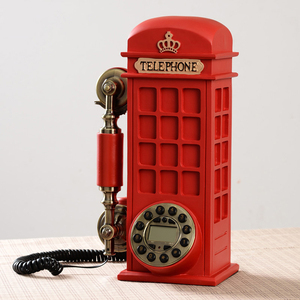 Cabine téléphonique rouge Bureau téléphonique <span class=keywords><strong>filaire</strong></span> Téléphone fixe <span class=keywords><strong>mural</strong></span>, cadran rotatif/bouton, avec sonneries réglables pour la maison - Product Image 3