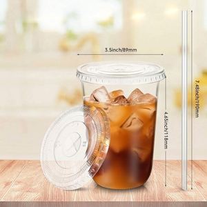 Gobelets en plastique jetables transparents avec couvercles et pailles, 16 oz, non compostables, modernes, pour la maison et les cafés - Product Image 3
