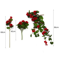 3 Model Bunga Geranium Merah Buatan 42/68/86cm, Tanaman Rambat Geranium Gantung, Buket Geranium Palsu untuk Dekorasi Rumah, Taman, dan Luar Ruangan