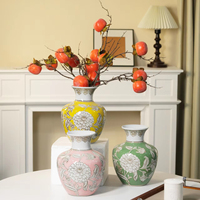 Nouveaux vases en porcelaine de style chinois Art Déco élégants et frais en jaune vert et rose pour la décoration de la maison