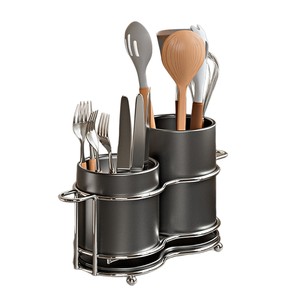 Organisateur d'ustensiles de cuisine avec support rond multifonctionnel pour le rangement des cuillères, fourchettes et couteaux, avec égouttoir - Product Image 2