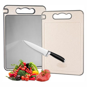 Tabla de Cortar de Acero Inoxidable 304 de Doble Cara con Paja de Trigo, Fácil de Limpiar, para Cocina - Product Image 1