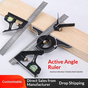 Set di Tre Righelli Triangolari Multifunzionali in Acciaio Inox di Alta Precisione per Falegnameria, Livella Inclusa, 30CM, Nero - Product Image 3