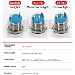 Factory Price 16mm Large Current 18A Waterproof IP65 Momentary/<strong>latching</strong> with Light Push Button Starter <strong>Switch</strong> for Control <strong>Box</strong> - Product Image 5