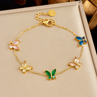 Bracelet papillon en acier inoxydable plaqué or 18 carats avec zircon cubique arc-en-ciel, étanche, bijoux pour femmes