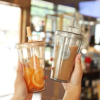 Vaso de jugo aislado de doble capa de gran capacidad moderno, vaso de plástico de grado alimenticio con tapa antipolvo