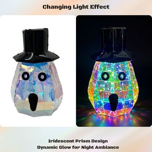 Luz LED Iridiscente de Calabaza de Halloween, Decoración de Jack-o'-lantern, Calabaza Holográfica Prismática con Sombrero de Mago para Suministros de Exhibición en Eventos - Product Image 4