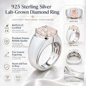 DK Damesring met roze, in laboratorium gekweekte diamanten en zijstenen, rechtstreeks van de fabriek, kussenslijpvorm, 925 zilver, geschikt als trouwgeschenk - Product Image 1