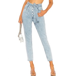 De diseño de moda mamá <span class=keywords><strong>jeans</strong></span> denim de cintura alta con cinturón de jean - Product Image 1