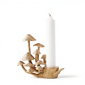 Contemporary <b>Mushroom</b> Cluster Shaped Gold Candle Holder Texture Casting Art Sculptural <b>Decor</b> - Product Image 1