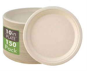 150 Pack 9 Inch Heavy-Duty Disposable Paper <strong>Plates</strong> 100% Compostable Bagasse Natural Biodegradable Sugarcane Eco-Friendly - Product Image 1