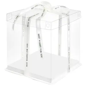 사용자 정의 로고 베이커리 플라스틱 8 인치 키 클리어 케이크 상자 포장 투명 뚜껑 생일 디스플레이 상자 투명 케이크 상자