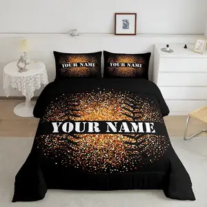 Hot Sale Football Soccer Player Gold and Black Pattern Quilted Cover Personalized Football Comforter Sets Bedding Luxury
