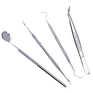 Ensemble d'outils dentaires manuels en acier inoxydable de 4 pièces avec miroir et sonde, certifié CE Classe II - Product Image 2