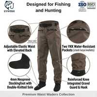 Pantalon de pêche et de chasse au canard respirant et imperméable en nylon et néoprène, avec pieds en néoprène intégrés, pour la pêche et la chasse au canard