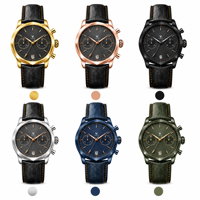 Montre de luxe pour homme, boîtier en acier inoxydable, verre saphir, bracelet en cuir de vache véritable, mouvement à quartz