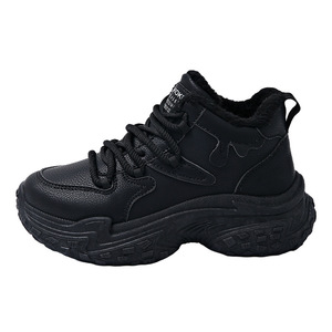 Baskets montantes tout noir pour femme, doublées polaire, à lacets, imperméables, semelle extérieure en caoutchouc, antidérapantes, idéales pour le travail en cuisine, best-seller hiver - Product Image 5