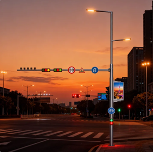 เสาไฟถนนอัจฉริยะแบบกำหนดเองสำหรับโครงการภาครัฐ พร้อมกล้อง<span class=keywords><strong>วงจรปิด</strong></span> <span class=keywords><strong>ป้าย</strong></span>จราจร และจอแสดงผล - Product Image 1