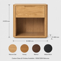 Nouvelle table d'appoint en chêne à 1 tiroir avec étagère ouverte, design français pour salon, coins arrondis.