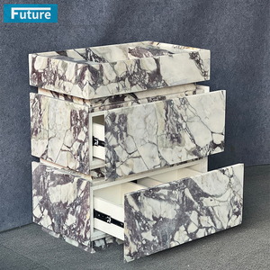 Tủ lavabo phòng tắm bằng đá cẩm thạch Calacatta Viola hình chữ nhật, bề mặt bóng mượt, sang trọng, kèm chậu rửa và ngăn kéo đựng đồ - Product Image 2