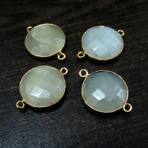 Connecteurs breloques en pierre de lune blanche naturelle, forme pièce de monnaie, facettés, à double boucle - Product Image 1
